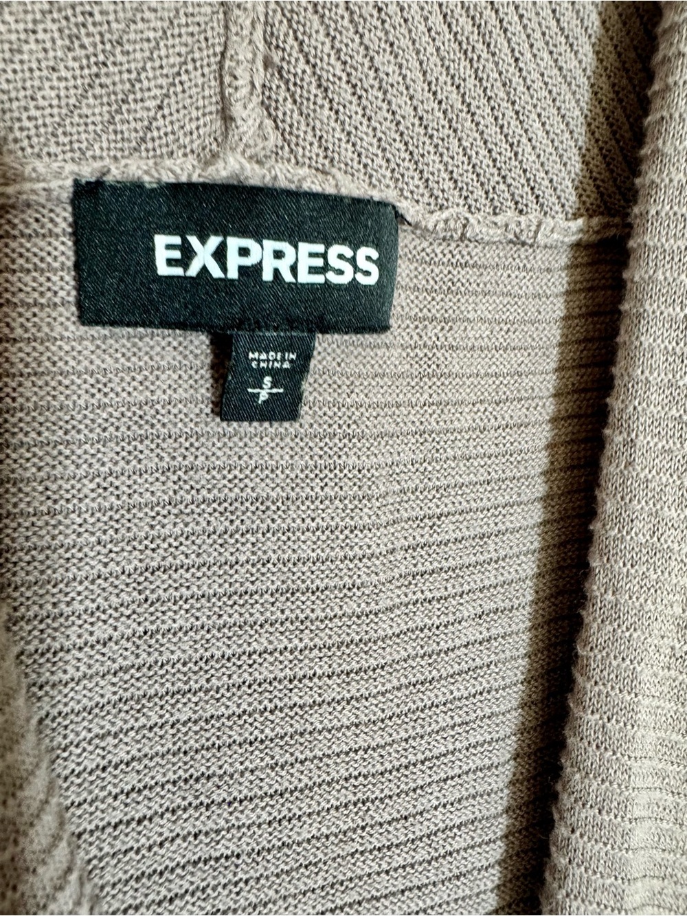 Express Open-Front Taupe Ribbed Cardigan - Picture 3 of 6